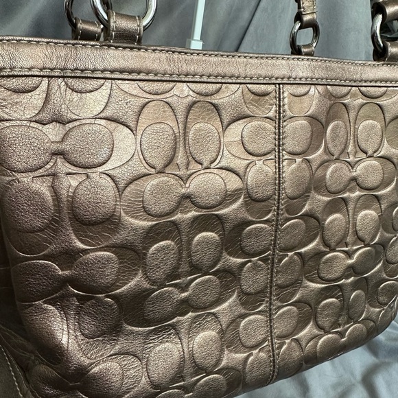 Coach Metallic Large Tote with Dust Bag • Embossed Monogram Coach • Gold Bronze - Picture 8 of 16